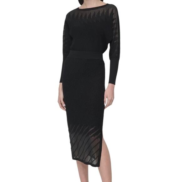 DKNY Women’s Ribbed Midi Skirt Black Size M - Picture 3 of 3